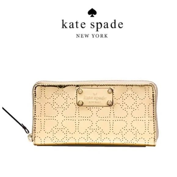 NEW KATE SPADE METRO SPADE NEDA ZIP WALLET IN GOLD - Picture 1 of 6